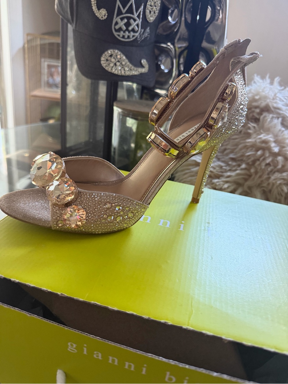 Gianni Bini Champagne Glitter Crystal Ankle-Strap Stiletto - Picture 2 of 3